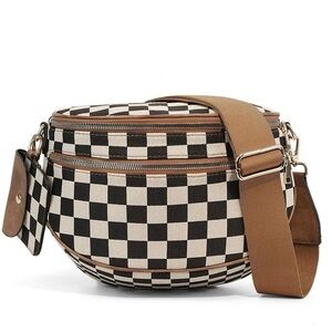 Checkboard Print Bag w/ Coin Pouch & Dust Bag - Plaid Brown NWT